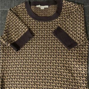 Michael Kors Women’s Short Sleeve Sweater (Size M) Signature Brown & Tan